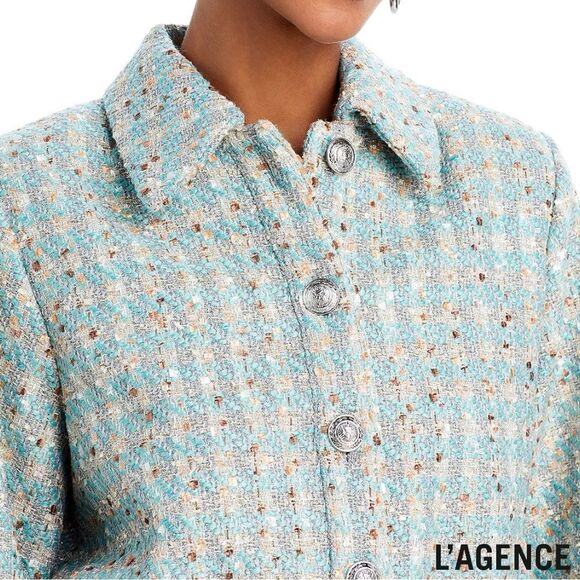 L'AGENCE **NWT** Bridges Cropped Neutral / Sage Multi Tweed Jacket - Picture 6 of 15